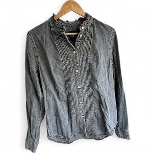 Gap Jeweled Pintuck Denim Shirt with Washwell in Grey - Size Small Tall